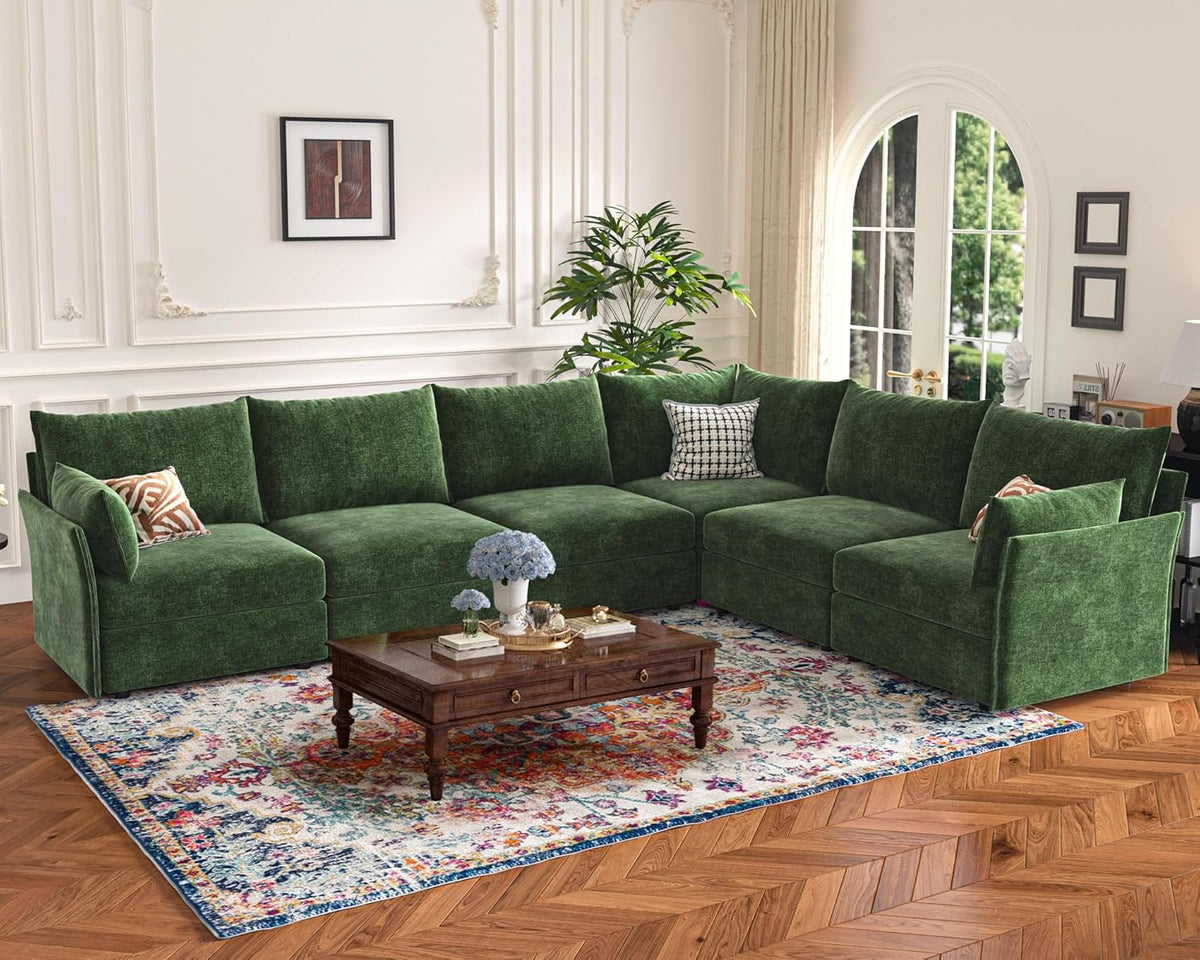 135.5" Oversized Modular Sectional Sofa, L Shaped Convertible Couch with Movable Ottoman, Large 6