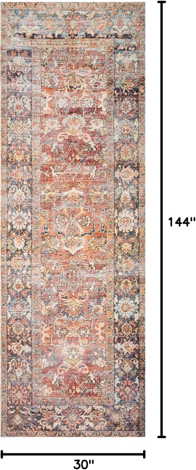Loloi Layla Collection LAY-02 Spice/Marine 2'-6" x 12'-0" .13" Thick Runner Rug, Soft, Durable