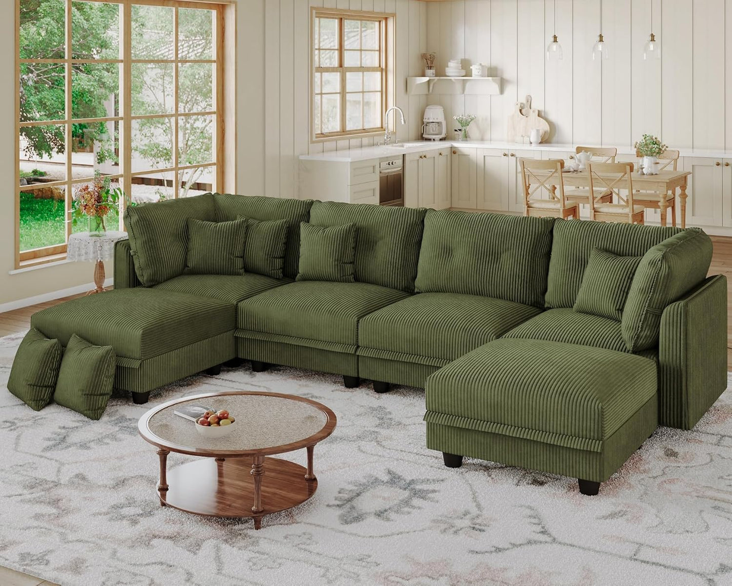 LLappuil Modular U-Shaped Sectional Sofa with Storage, 6-Seat Convertible Corduroy Couch with 6