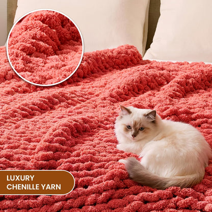 L'AGRATY Chunky Knit Blanket Throw: 60''x80'' Chenille Chunky Knitted Throw Blankets for Twin Bed