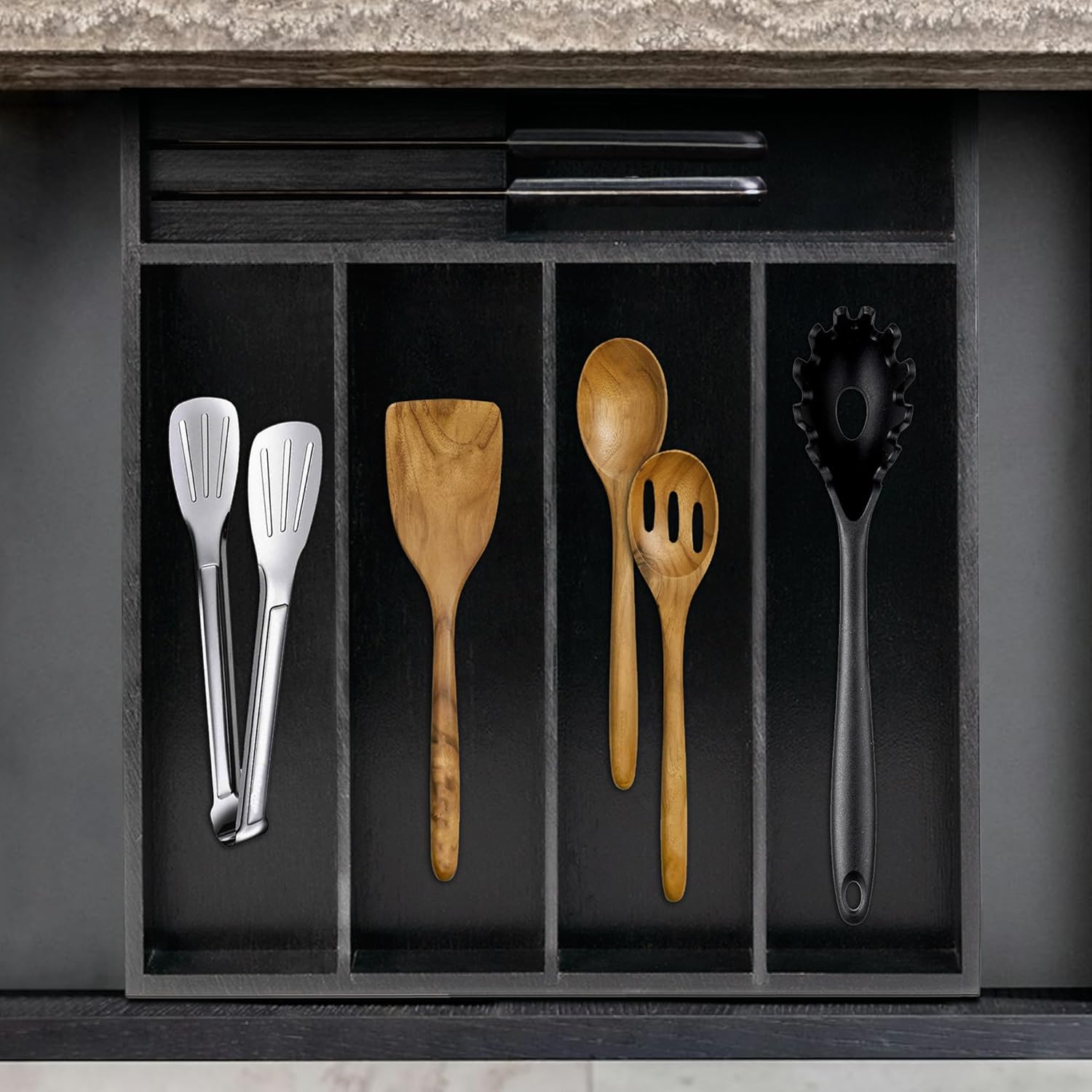 VaeFae Bamboo Silverware Organizer, Utensil Holder for Drawer, Wooden Cutlery Tray with Divider for
