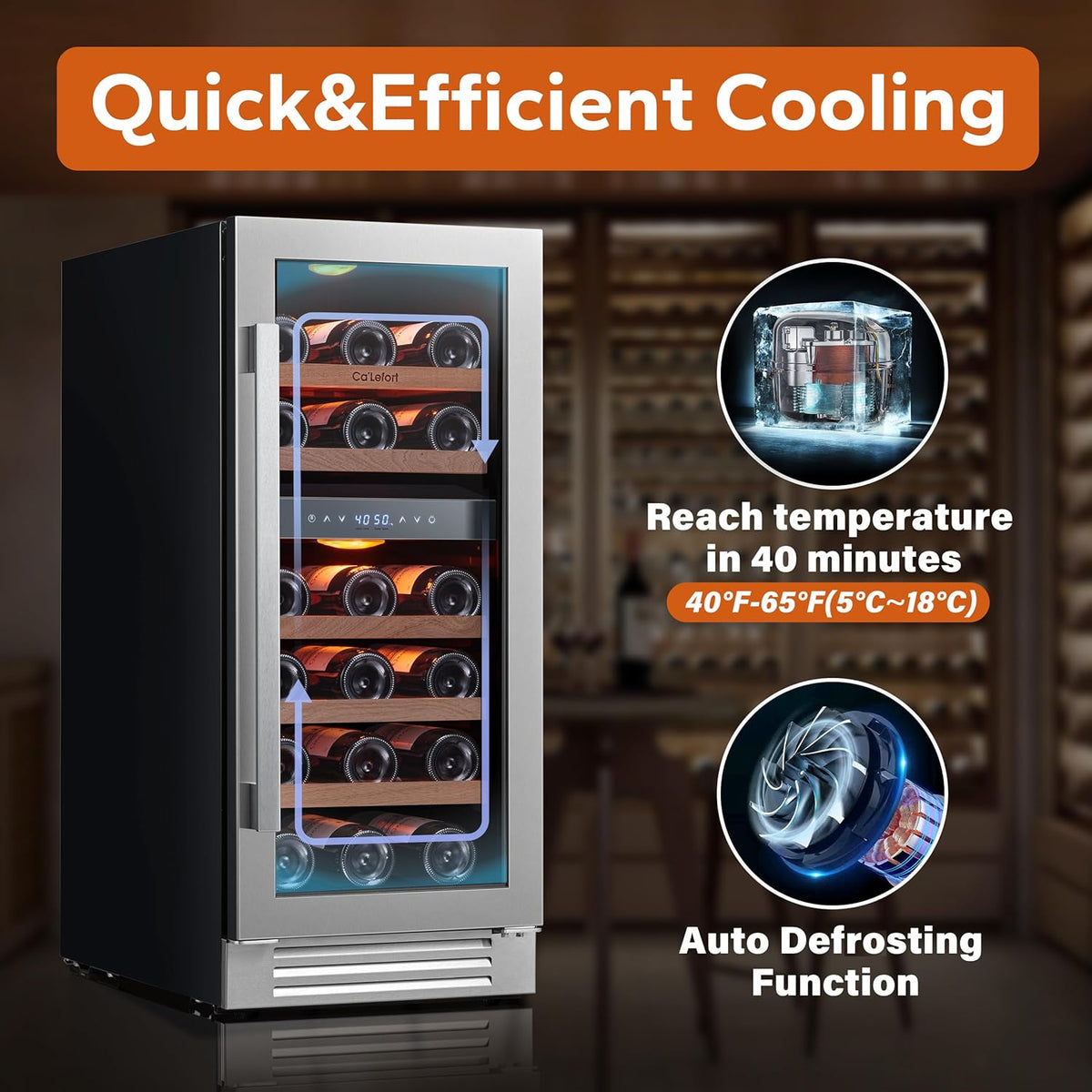 Ca'Lefort 15 Inch Wine Fridge, 28 Bottle Wine Cooler Refrigerator, 40-65°F Wine Refrigerator Glass