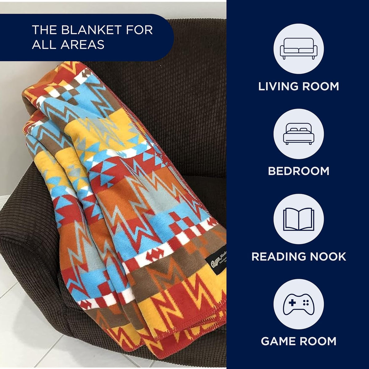 Beacon Blankets Southwestern Wigwam Native American Design Throw - 90" x 90" Blanket Only - Premium
