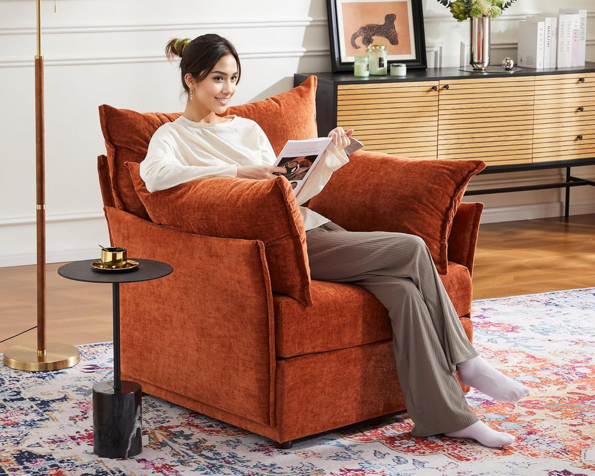Terracotta Oversized Accent Chair, Upholstered Modern Sofa Chair with Removable Backrest &