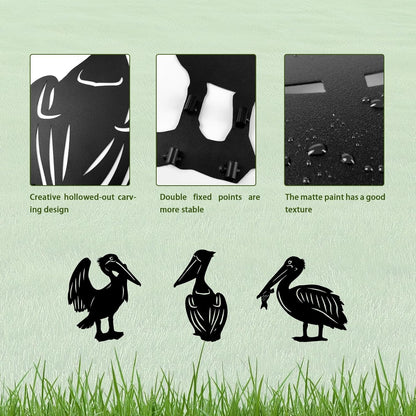 3 Pack Pelican Metal Garden Decorative Stakes, Weather Proof Silhouette Statues for Yard