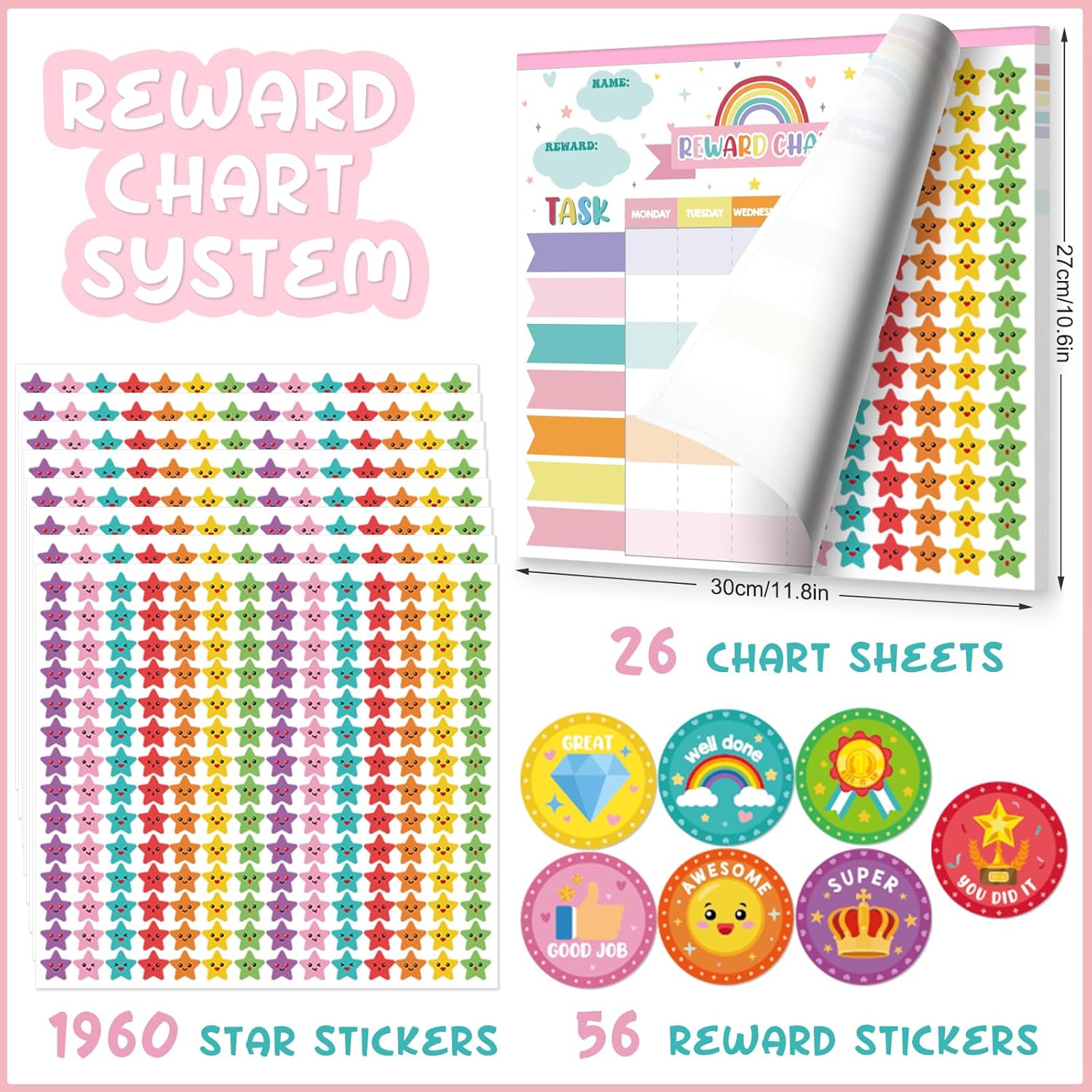 Reward Chart for Kids,Magnetic Behavior Chore Chart for Kids at Home,26 Rainbow White Chore