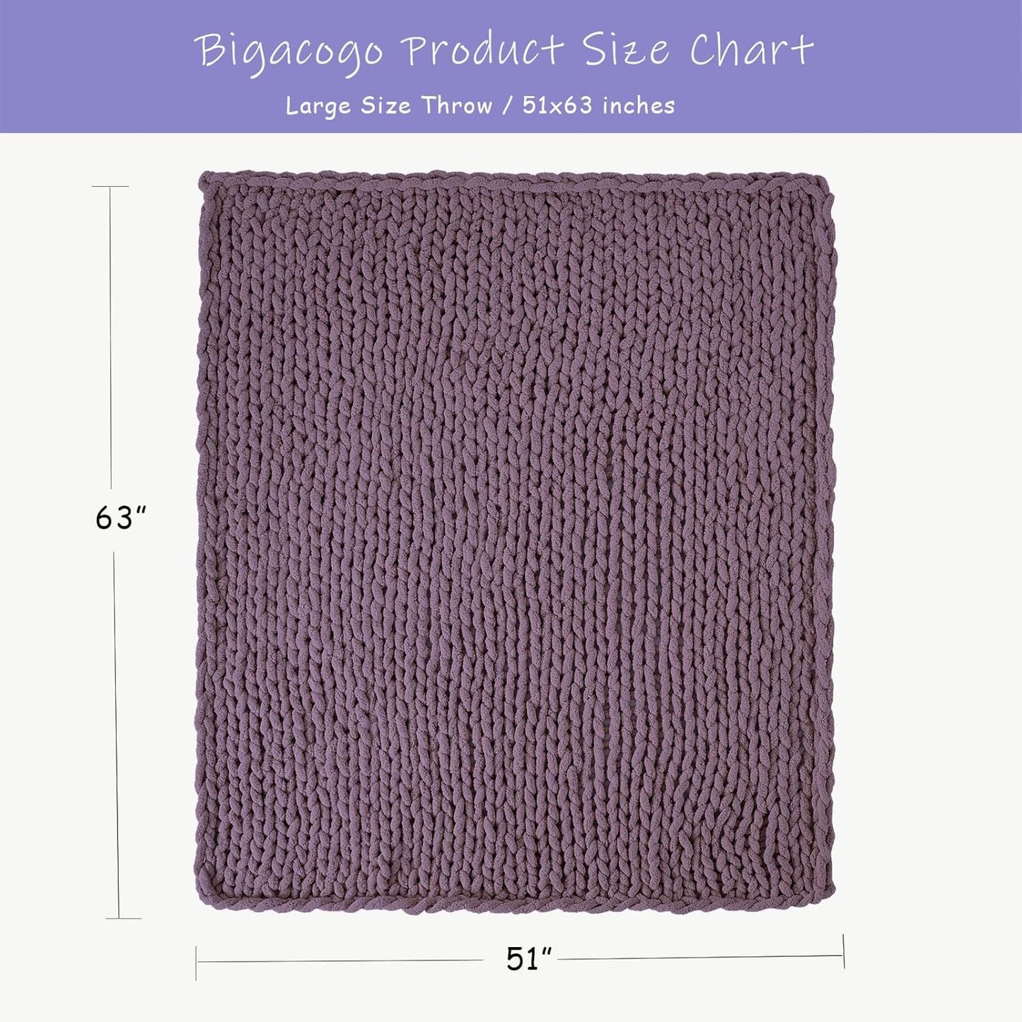Bigacogo Chunky Knit Throw Blanket for Couch, 51x63 inches, 100% Hand Knitted with Thick Jumbo