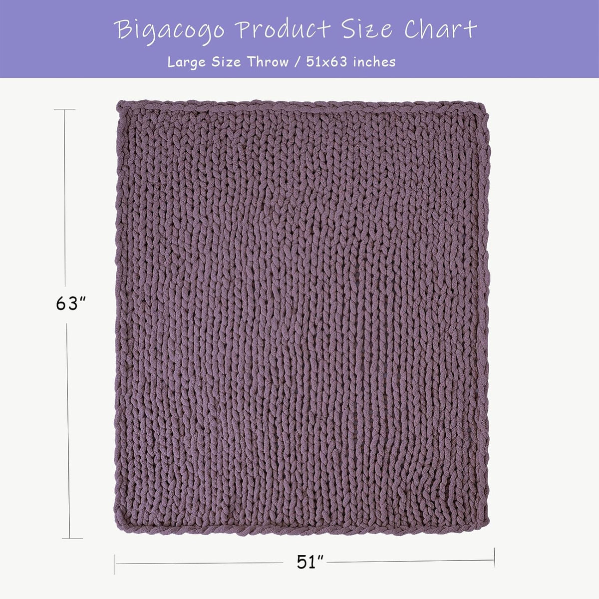 Bigacogo Chunky Knit Throw Blanket for Couch, 51x63 inches, 100% Hand Knitted with Thick Jumbo