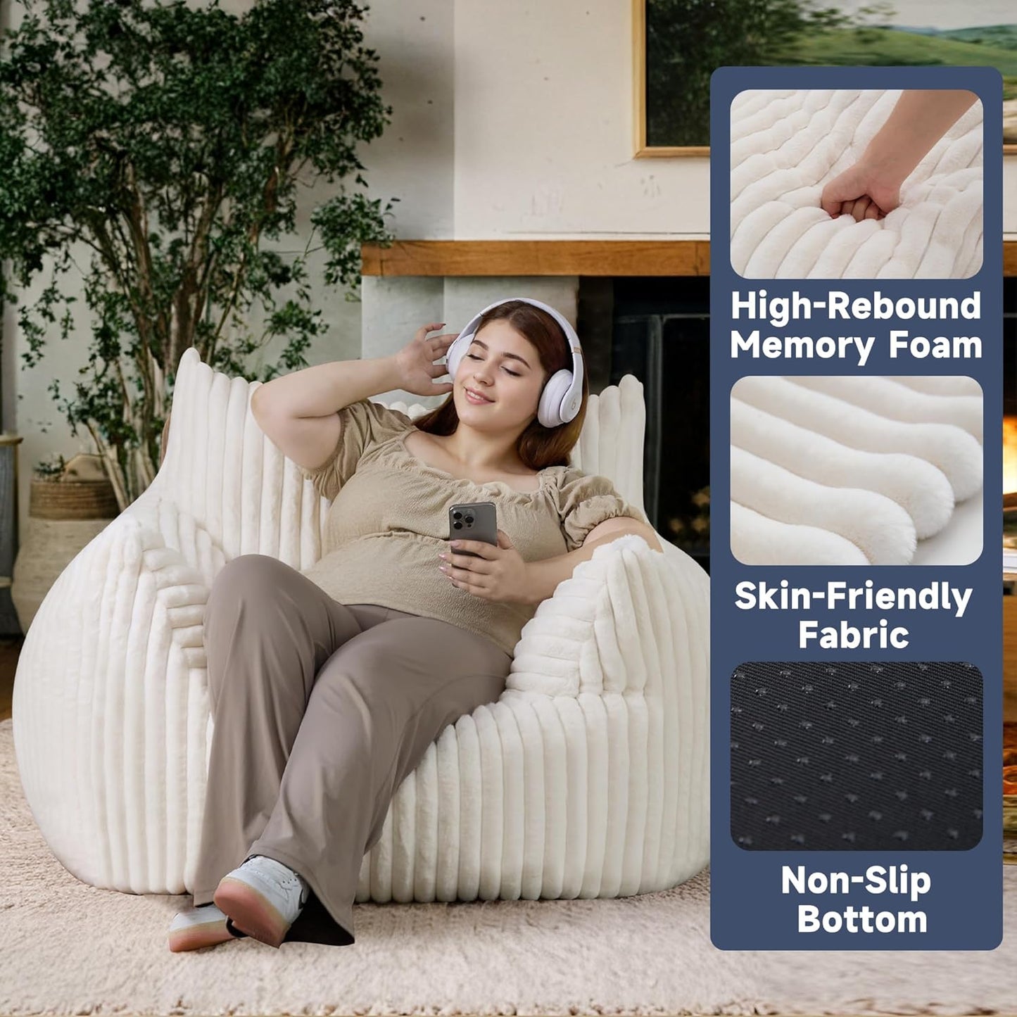 Oversized Bean Bag Chair for Adults, Giant Comfy Plush Boneless Bean Bag Couch with Filler for Kids