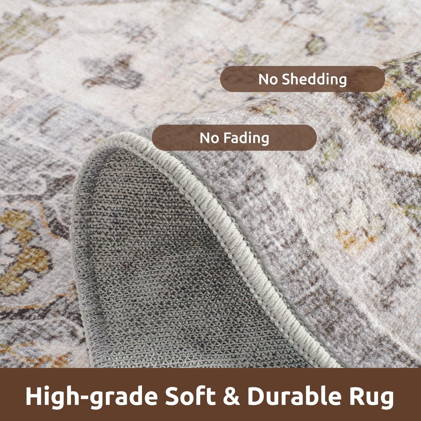 AMOAMI Area Rug - 9x12 Vintage Soft Grey Rug - Non Slip, Washable for Living Room, Bedroom, Dining