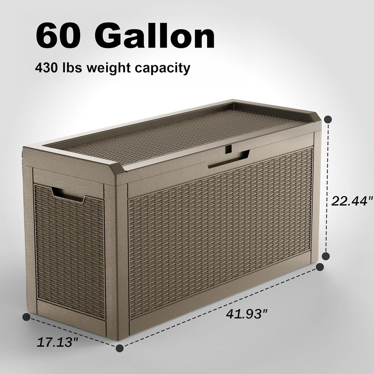DRATO 60 Gallon Deck Box, Waterproof Resin Large Outdoor Storgae Box for Patio Furniture, Patio