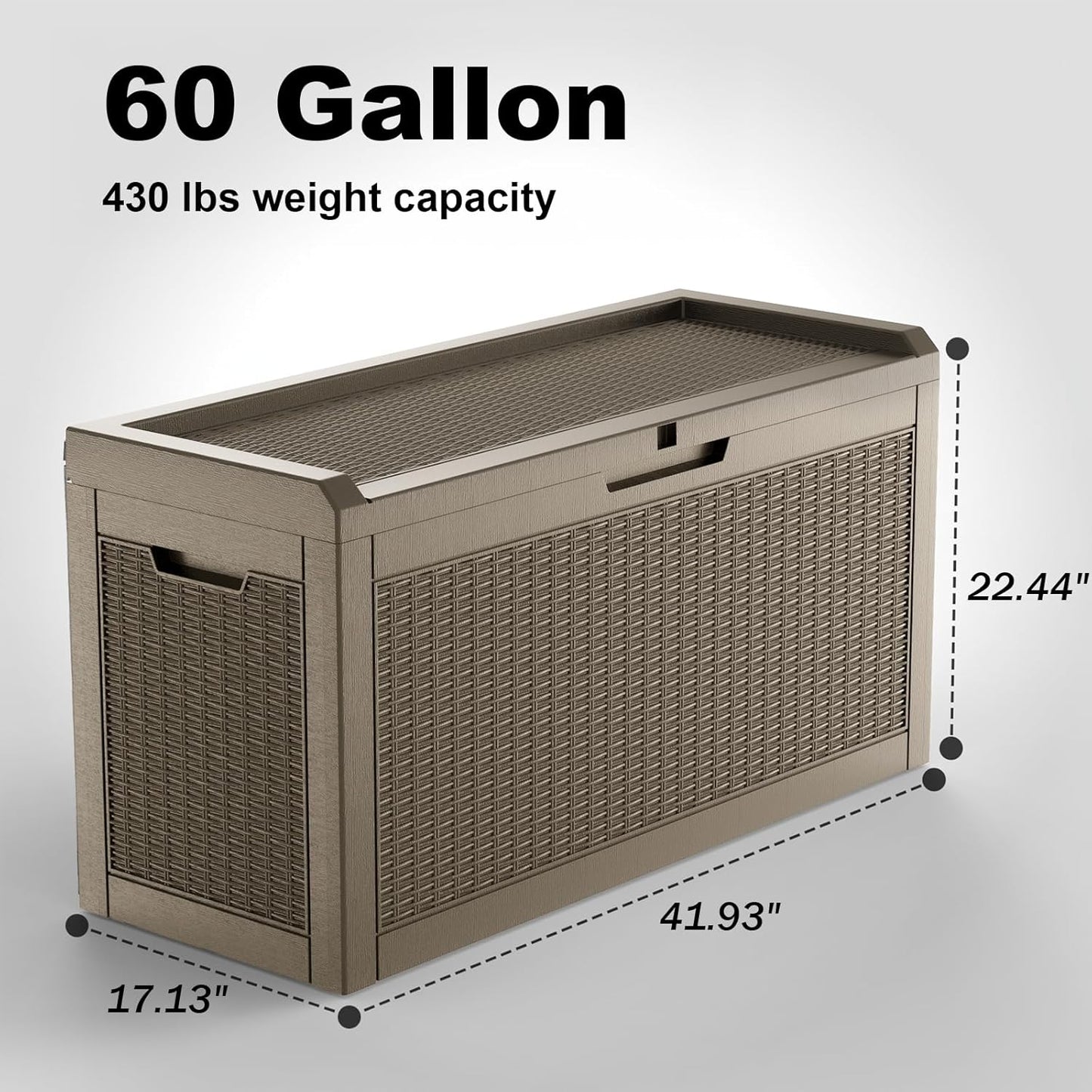 60 Gallon Resin Deck Box, Lockable Outdoor Storage Box for Patio Cushions Storage Furniture,Garden