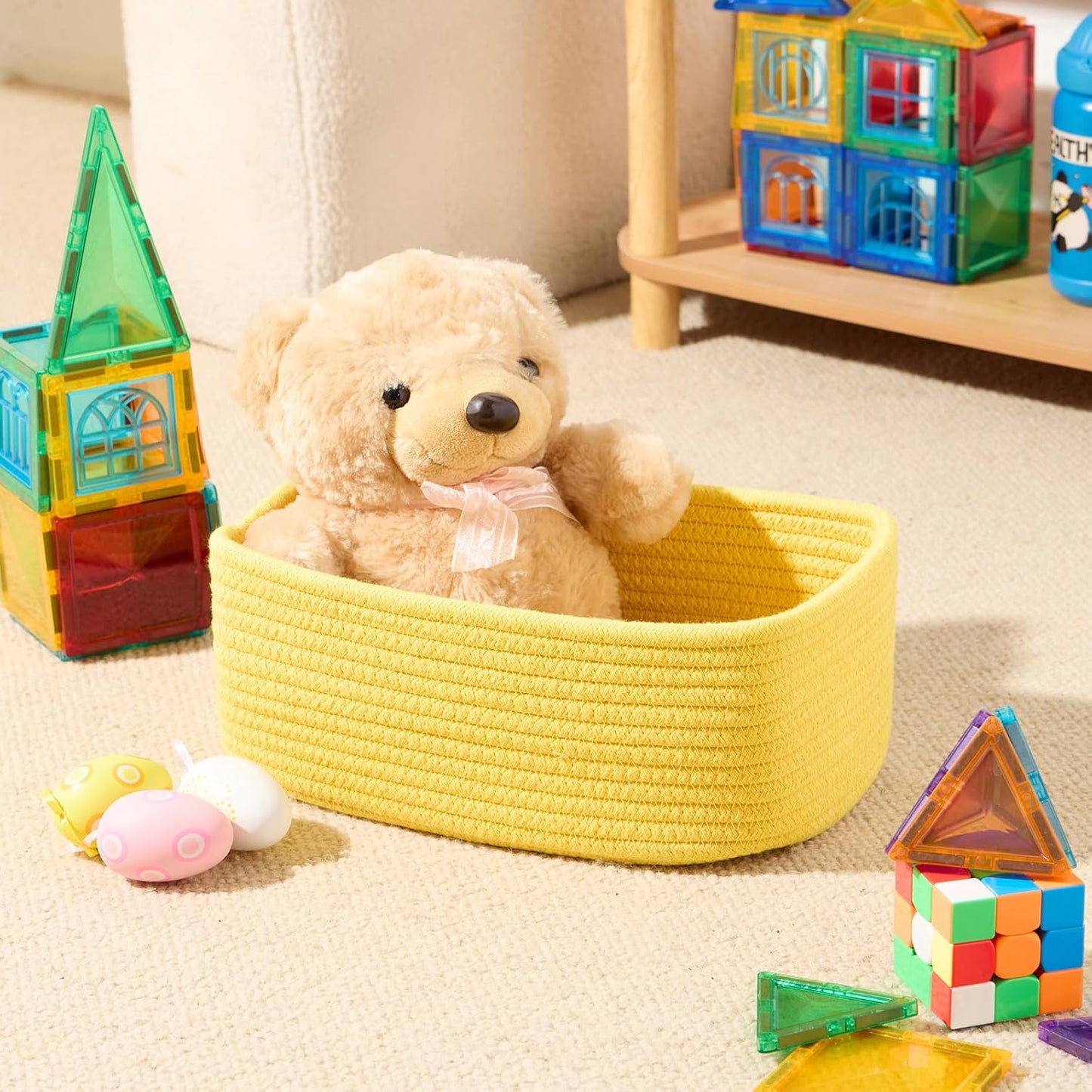 Small Storage Baskets for Organizing | Closet Organizer Bins | Shelf Toy Basket | Woven Rope