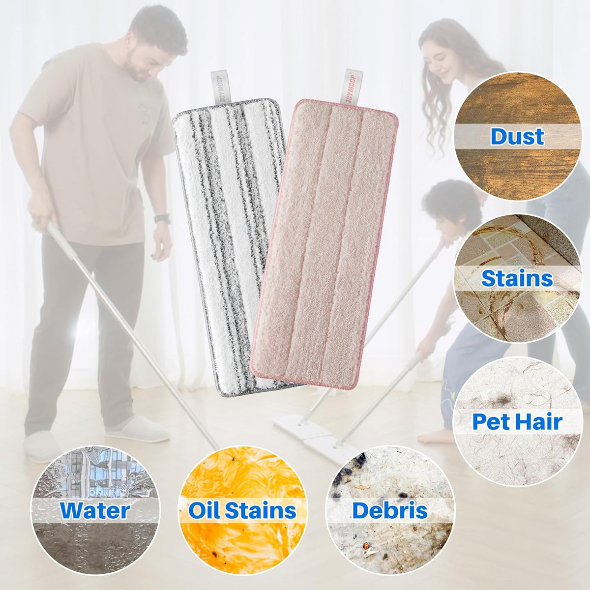 JOYMOOP Mop Replacement Pads, Reusable Microfiber Mop Pads for 13-inch Flat Mop and Mop Bucket Set