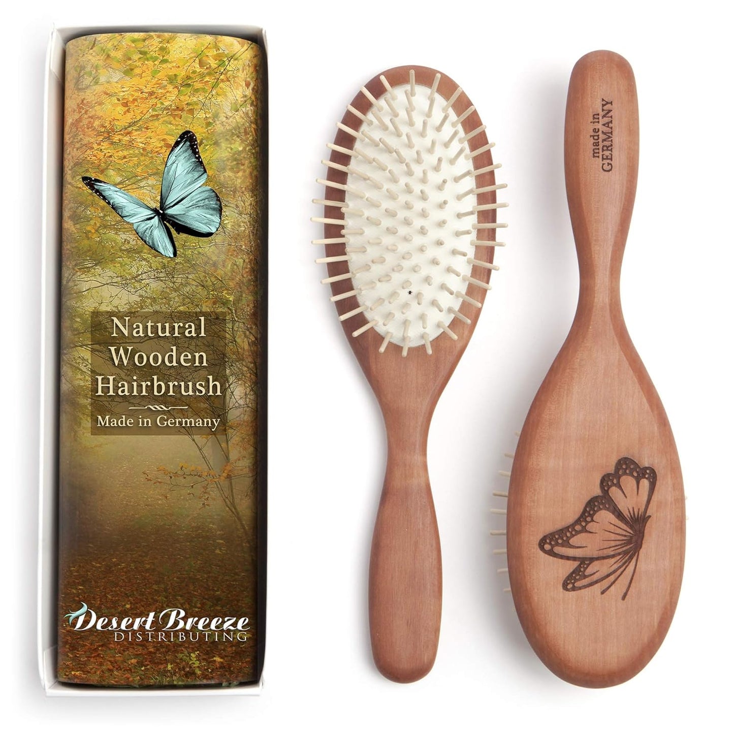 Desert Breeze Natural Wood Bristle Hair Brush, Gentle Scalp Massage, Pear Wood Handle, Made in