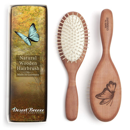 Desert Breeze Natural Wood Bristle Hair Brush, Gentle Scalp Massage, Pear Wood Handle, Made in
