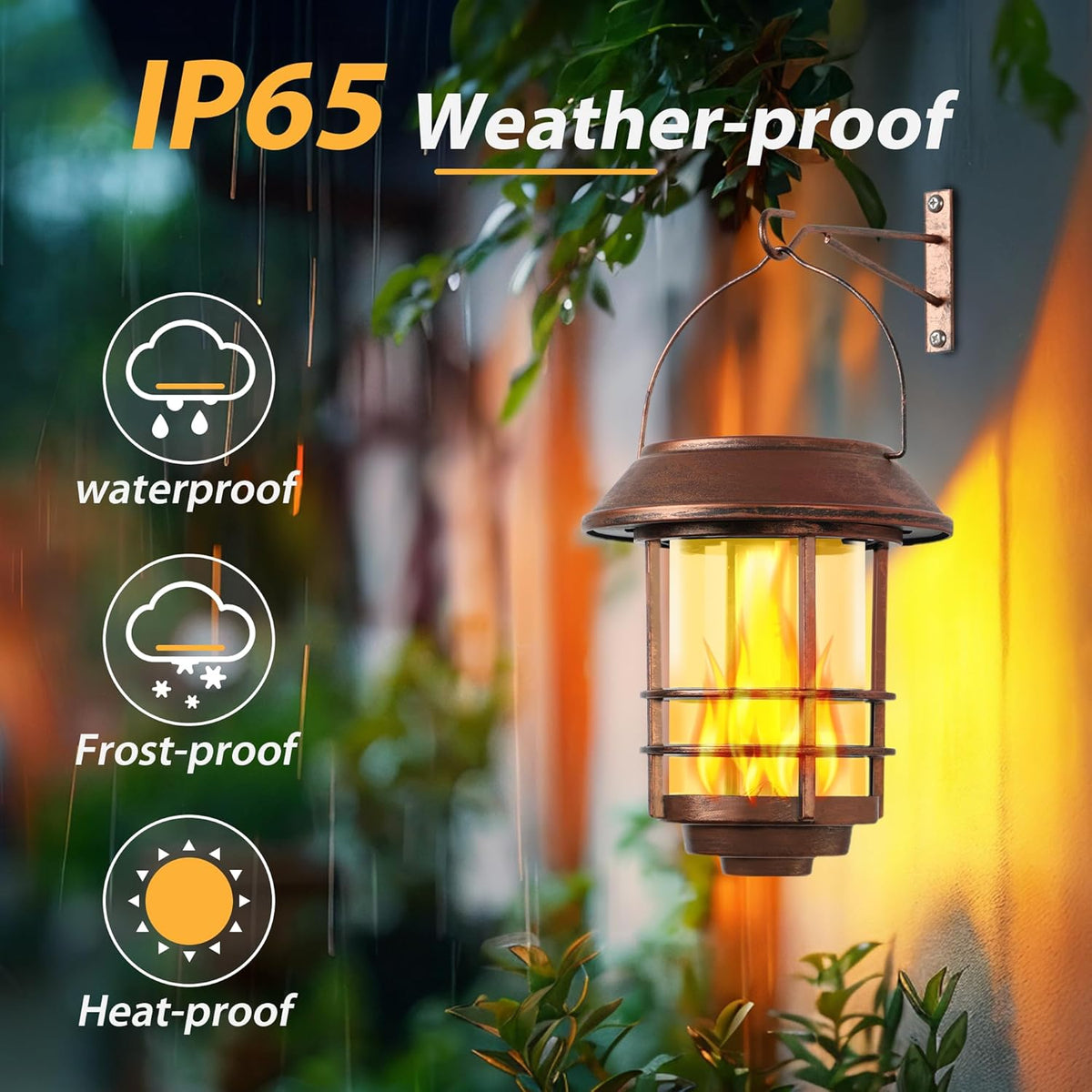 Otdair Solar Wall Lantern Outdoor, Flickering Flames Solar Sconce Lights Outdoor, Hanging Lamps
