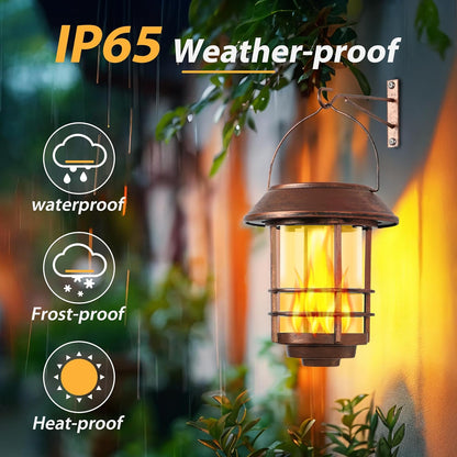 Otdair Solar Wall Lantern Outdoor, Flickering Flames Solar Sconce Lights Outdoor, Hanging Lamps