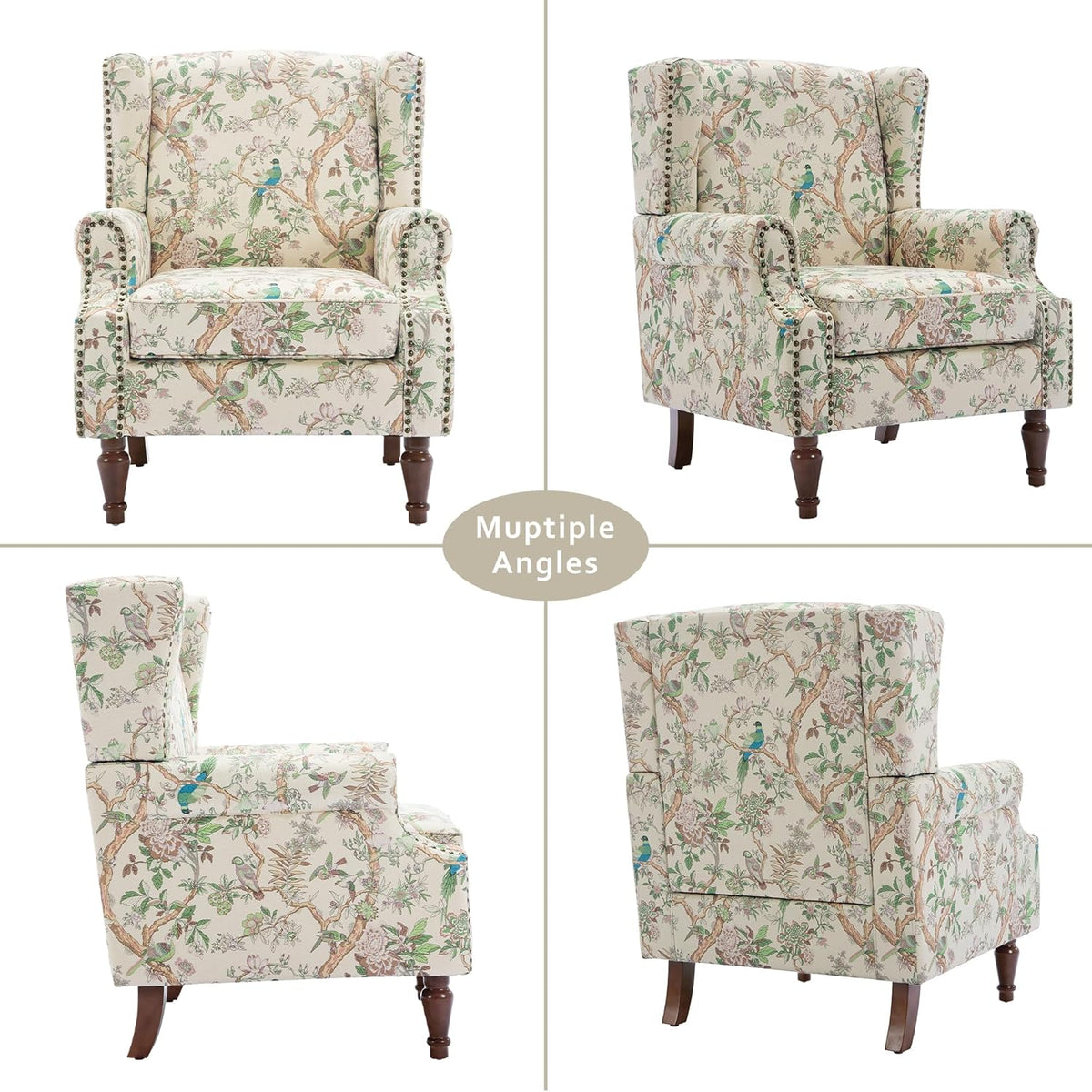 Lumibee High Back Accent Chair, Armchair in Fabric,Comfy Upholstered Wingback Single Sofa Reading