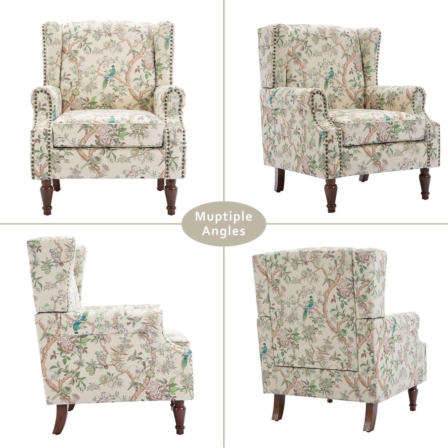 Lumibee High Back Accent Chair, Armchair in Fabric,Comfy Upholstered Wingback Single Sofa Reading