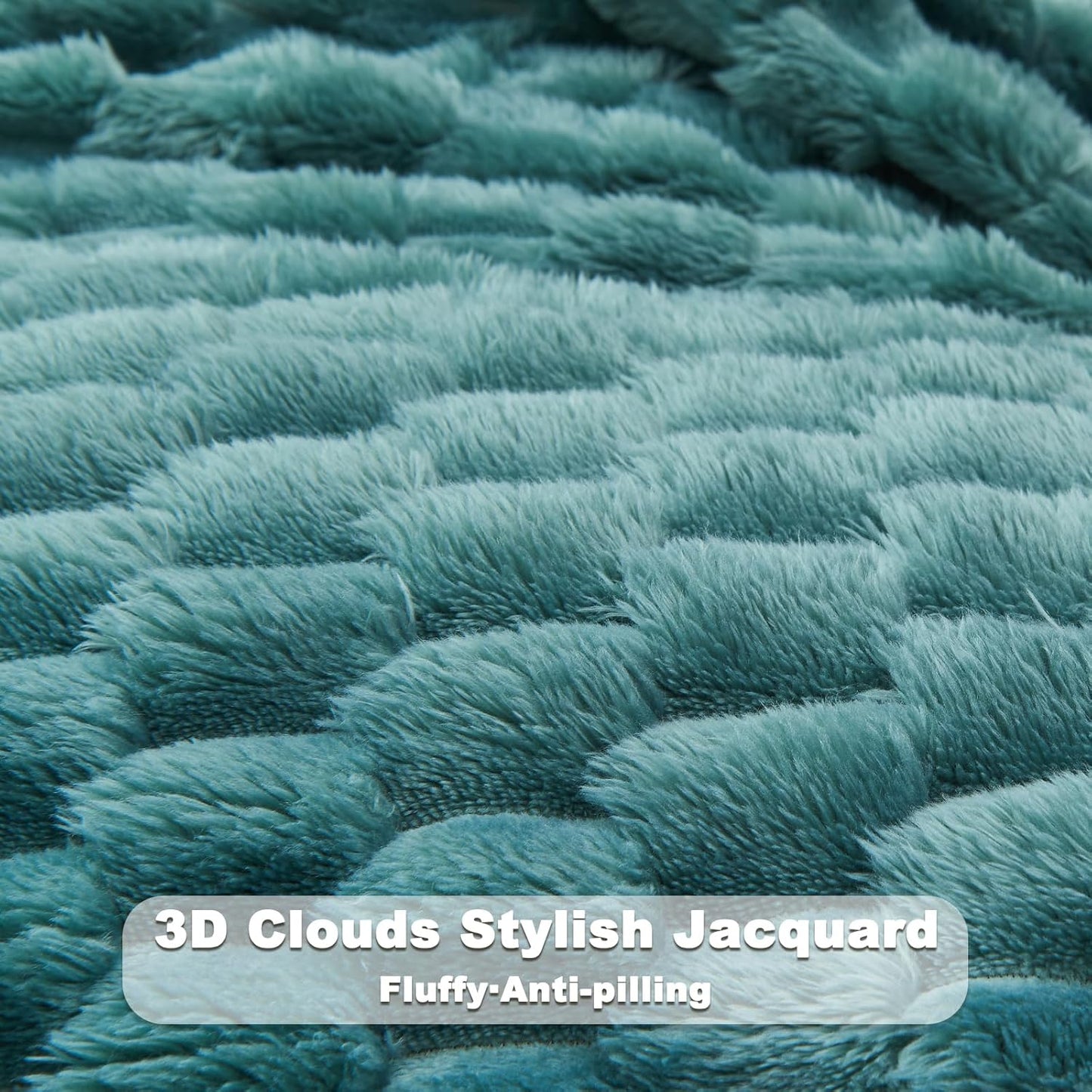 NEWCOSPLAY Super Soft King Blanket Light Teal Premium Silky Flannel Fleece 3D Clouds Stylish