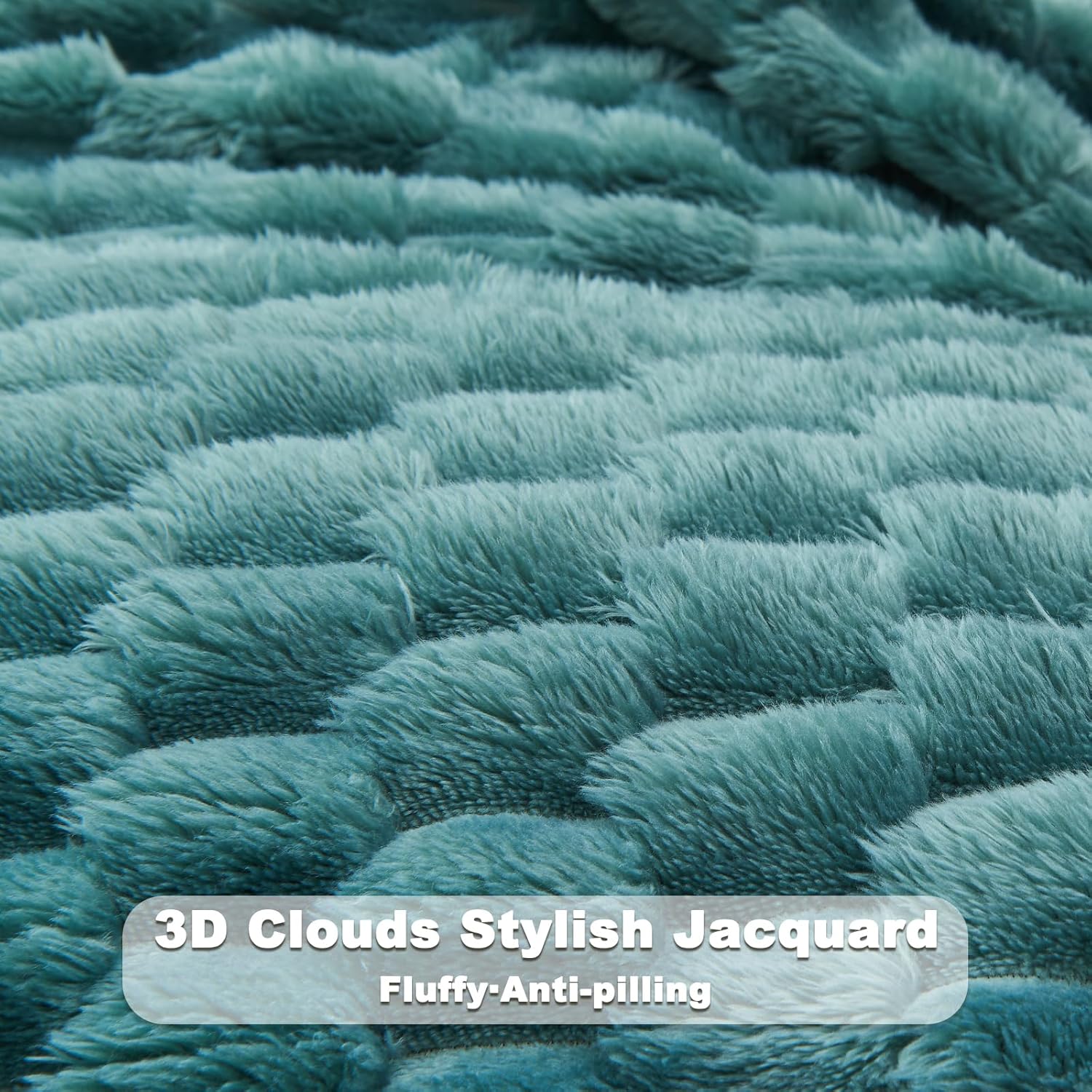 NEWCOSPLAY Super Soft King Blanket Light Teal Premium Silky Flannel Fleece 3D Clouds Stylish