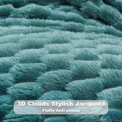 NEWCOSPLAY Super Soft King Blanket Light Teal Premium Silky Flannel Fleece 3D Clouds Stylish