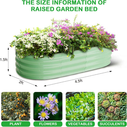 2 Pcs 4.5x2x1.5ft Oval Raised Garden Bed,Galvanized Raised Beds,Open-Ended Base Metal Raised