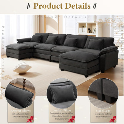 URRED Modular Sectional Sofa Comfy Cloud Couch, Modern Velvet Sofa Sleeper Deep Seat Couches with