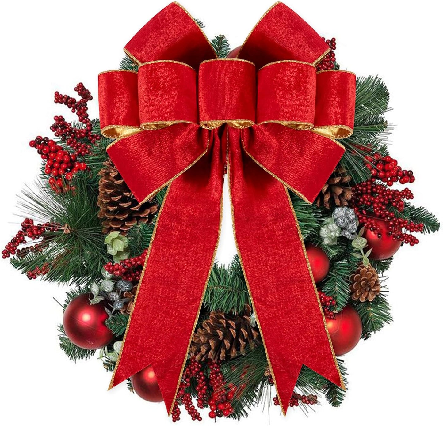 1Pack Large Christmas Bows Velvet Red Bows Holiday Red Christmas Bows Decorations for Wreath Velvet