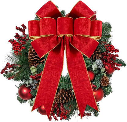 1Pack Large Christmas Bows Velvet Red Bows Holiday Red Christmas Bows Decorations for Wreath Velvet