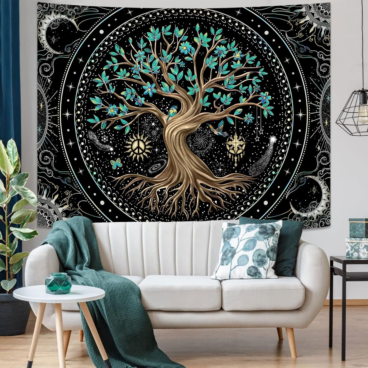 Lunerfex Tree of Life Tapastry Butterfly Moon Tapastry Flower Green Tree Tapestries Mandala Wall