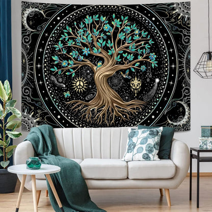 Lunerfex Tree of Life Tapastry Butterfly Moon Tapastry Flower Green Tree Tapestries Mandala Wall
