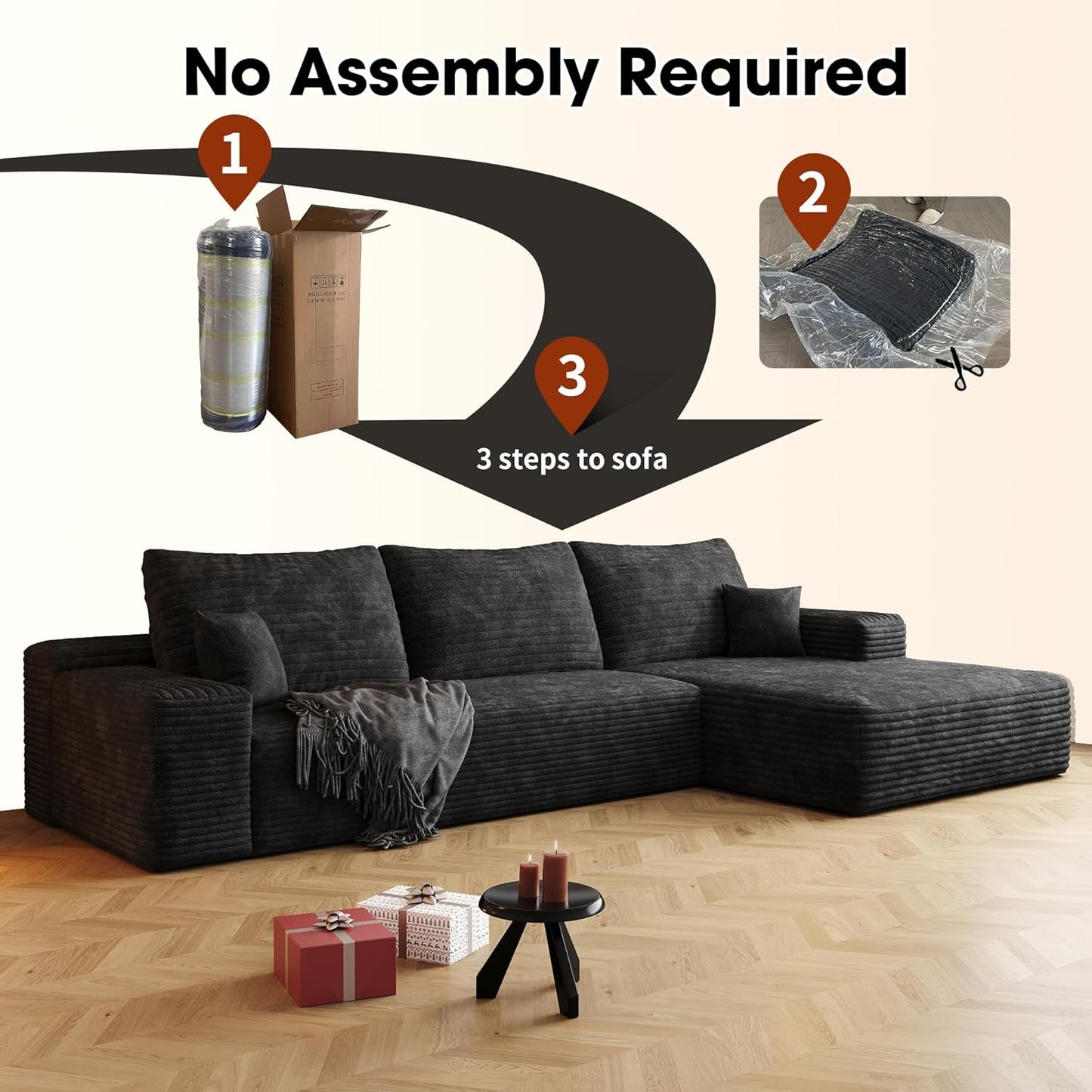 108" Sectional Couches for Living Room Modern Modular Sofa with L-Shape Couchs Upholstered Boneless