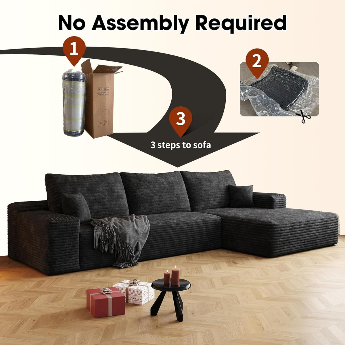 108" Sectional Couches for Living Room Modern Modular Sofa with L-Shape Couchs Upholstered Boneless