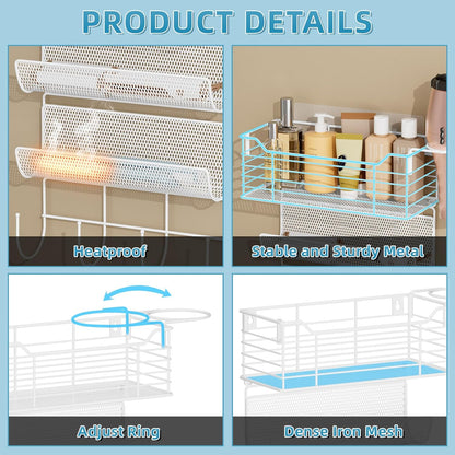 VITVITI Metal Hair Tool Organizer Wall Mount, Hair Dryer Holder with 4 Tier Shelf Basket Hooks