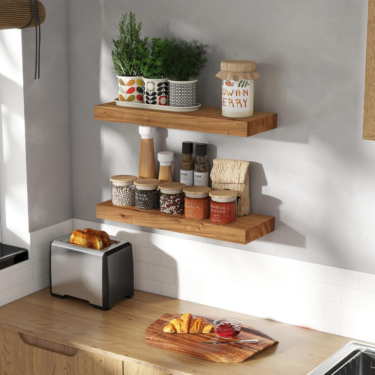 Wood Floating Shelves for Wall, 24" Floating Shelves Wall Mounted, Rustic Old Elm Wood Shelf for