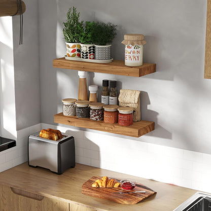 Wood Floating Shelves for Wall, 24" Floating Shelves Wall Mounted, Rustic Old Elm Wood Shelf for