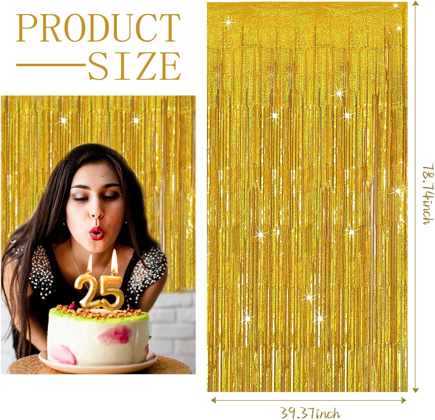 3 Pack Gold Backdrop Birthday Decorations Foil Curtain Backdrop Gold Streamers Dance Party