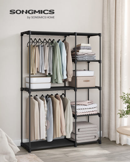 SONGMICS Portable Closet, Freestanding Closet Organizer, Clothes Rack with Shelves, Hanging Rods