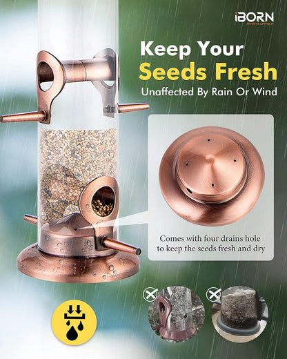 iBorn Metal Bird Feeders Metal Bird Feeder Copper for Outdoors Hanging All Metal Copper Finishing