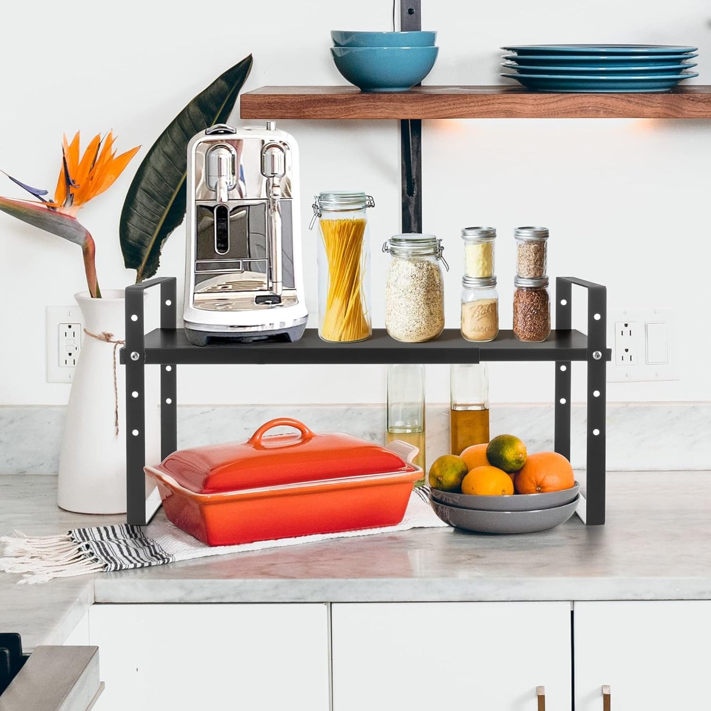Expandable Cabinet Shelf Organizer Rack, Stackable Kitchen Counter Storage Shelves Stand