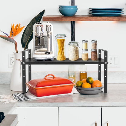 Expandable Cabinet Shelf Organizer Rack, Stackable Kitchen Counter Storage Shelves Stand