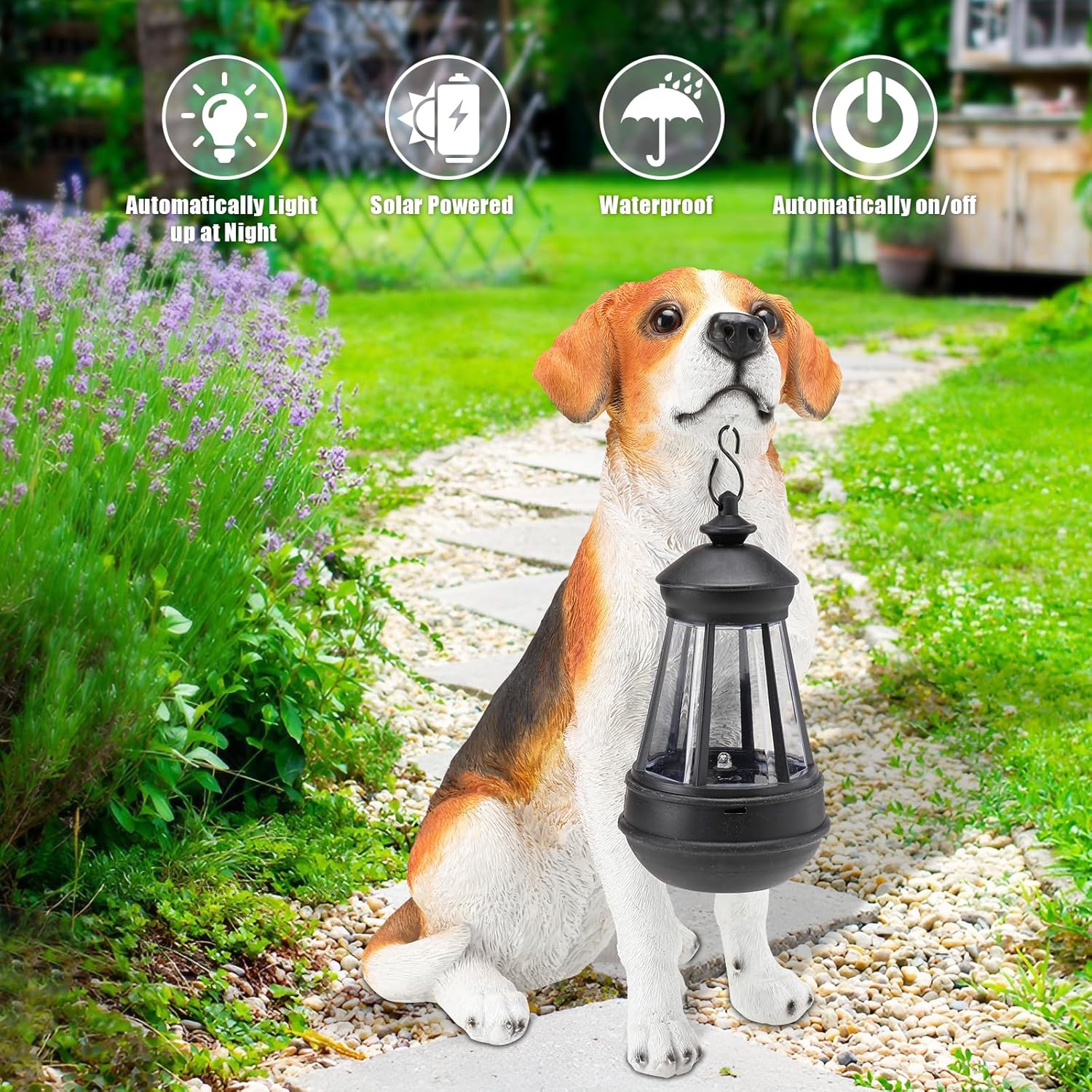 Solar Dog Statue Outdoor Decor - Beagle Dog Statue With Solar Lights for Patio, Lawn & Garden