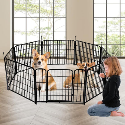 Garden Fence with Gate 32 in(H)×27 in(L) 4 Panels,Fence Blocker for Dogs, Heavy Duty Iron Animal