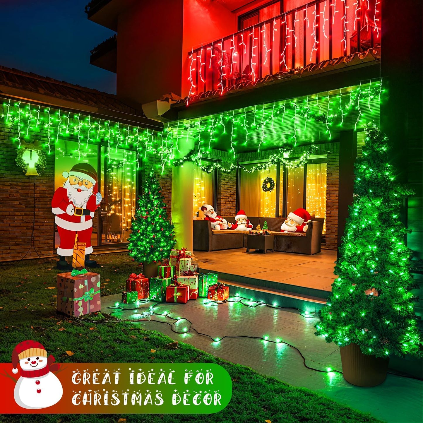 JMEXSUSS 400 LED Christmas Icicle Lights Outdoor, Red & Green Halloween Icicle Lights Clear