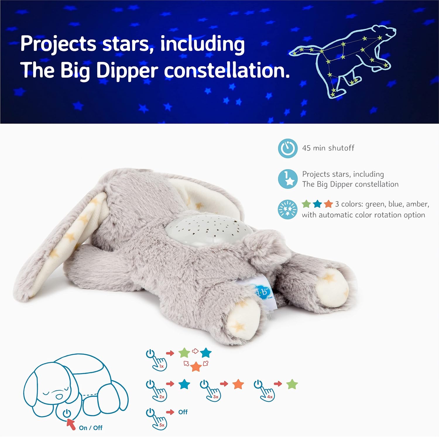 Cloud B Dream Buddies Benny The Bunny - The Soothing Mini Baby Night Light Kids Love | Star