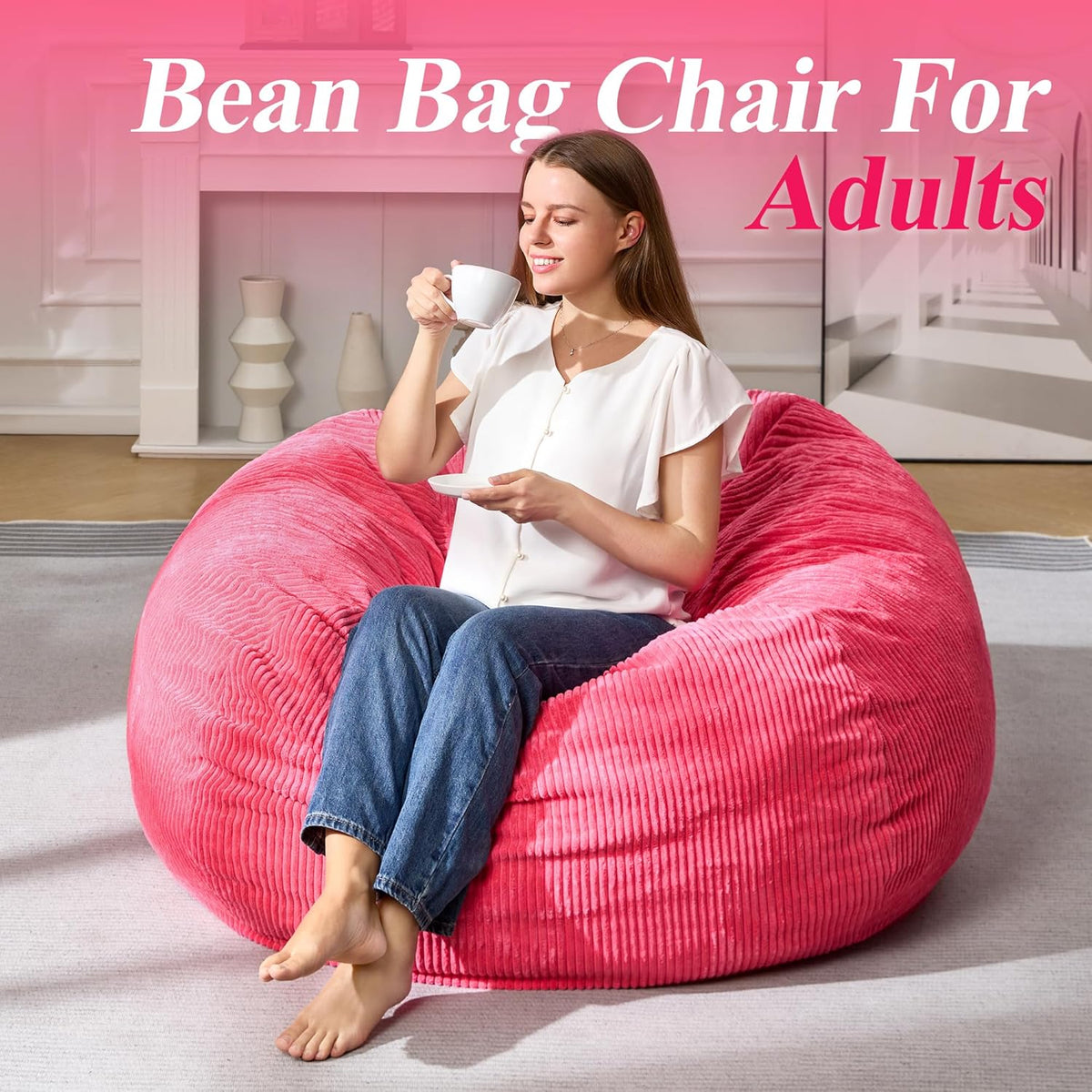 3.5FT Bean Bag Chairs Teardrop Bean Bag Chair for Adults Beanbag Chair with Memory Foam Filled