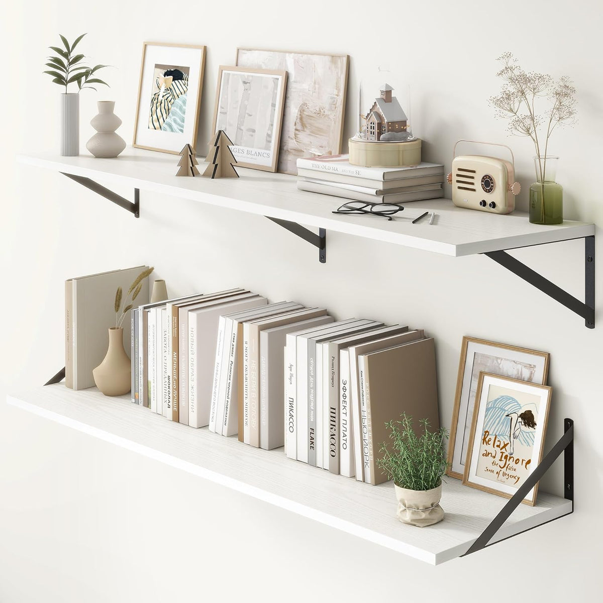 Fun Memories Deep Floating Shelves, 55W x 12D Floating Shelves for Wall, Wood White Floating Shelf
