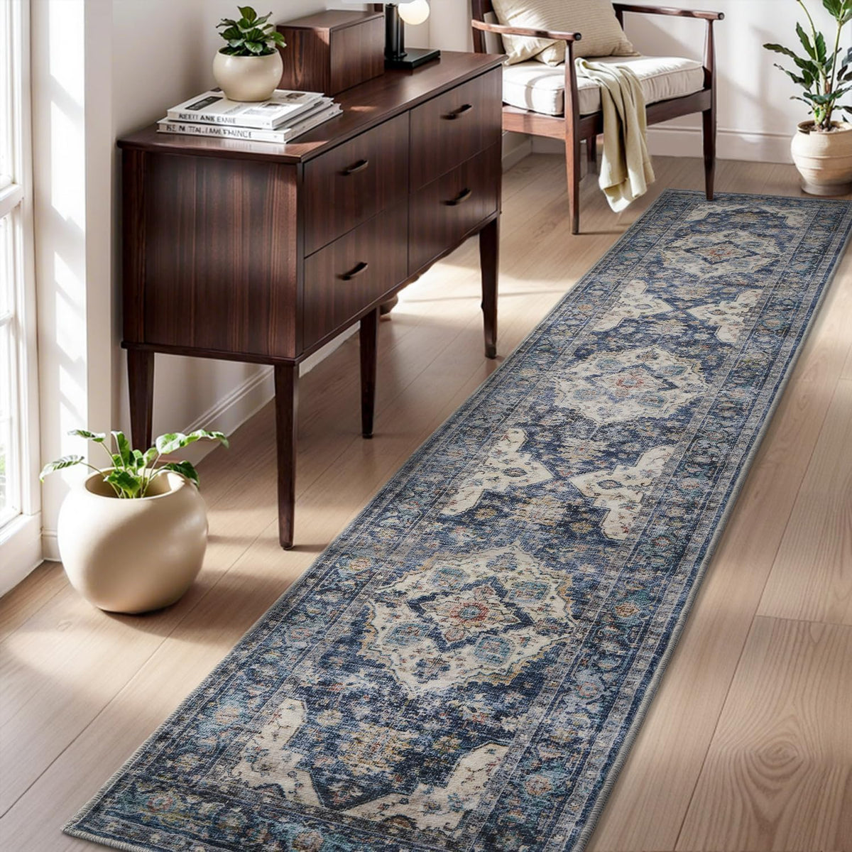 AMOAMI-2X10 Runner Rug-Washable Runners for Hallways-Soft Non Slip Bedside Rugs for Bedroom-Vintage